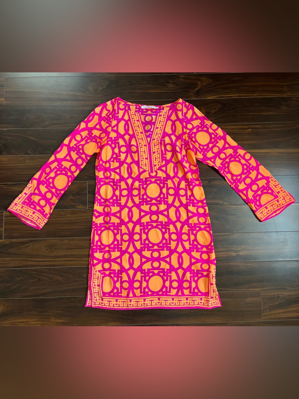 Alice & Trixie Pink and Orange Silk Geometric Mini Dress, XS, EUC